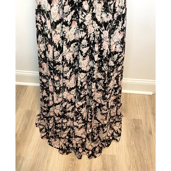 Mac Duggal Floral Print Flutter Sleeve A Line Dress Gown Black 11266 Size 6 New - Picture 6 of 16